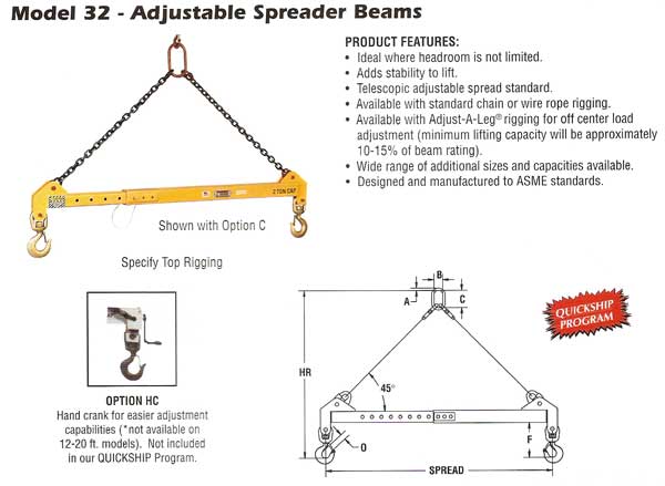 Model 32 Adjustable Spreader Beams